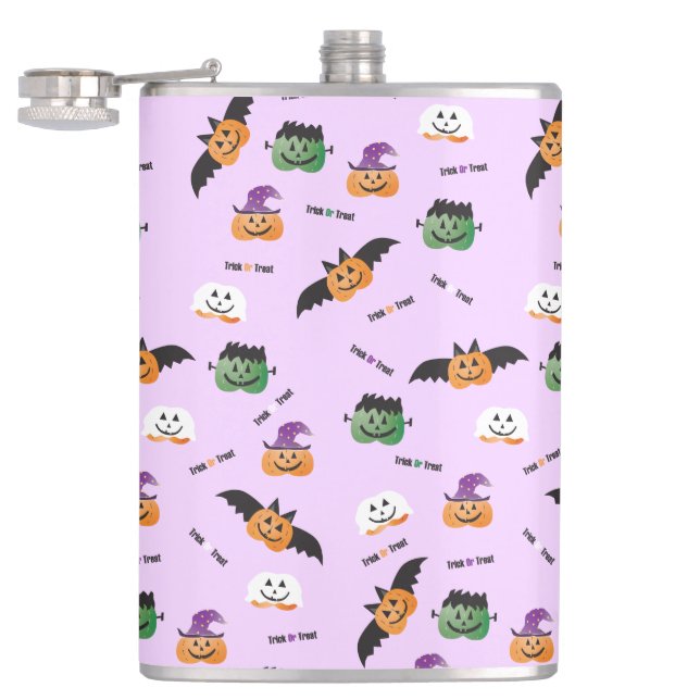 Pumpkin Costume Pattern Jack O Lantern Hip Flask (Opened)