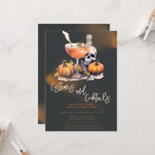 Pumpkin Costumes & Cocktail Black Halloween Invitation