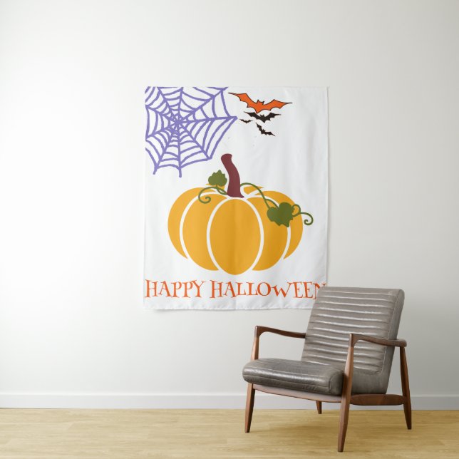 Pumpkin Cosy Halloween Night Cross Design Pattern Tapestry (In Situ)