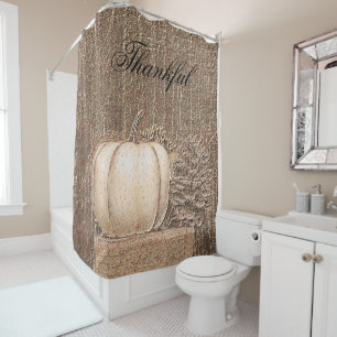 Pumpkin Country White Gold Metallic Elegant Fall Shower Curtain
