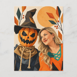 Pumpkin Couple Halloween Geometric Art Postcard