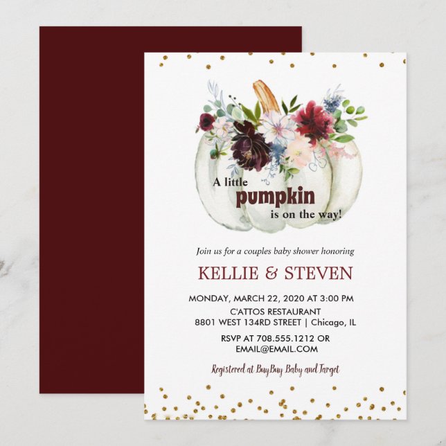 Pumpkin couples baby shower elegant  invitation (Front/Back)