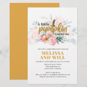 Pumpkin Couples Baby Shower Floral Invitation Stationery