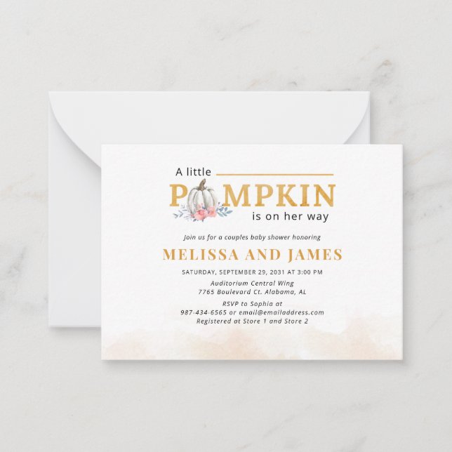 Pumpkin Couples Baby Shower Pink Floral Invitation (Front)