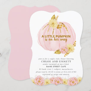 Pumpkin Couples Baby Shower, Pink Gold Elegant Invitation