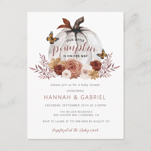 Pumpkin Couple's Baby Shower Terracotta Budget Postcard (Front)