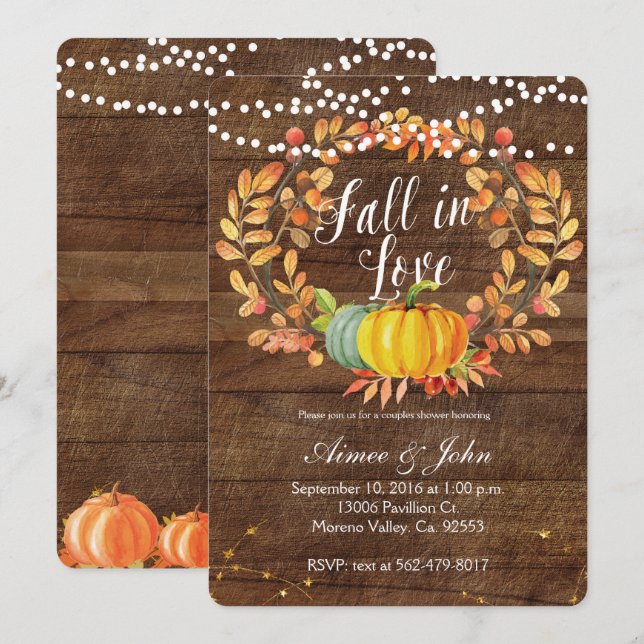 Pumpkin Couples shower invitations card (Front/Back)