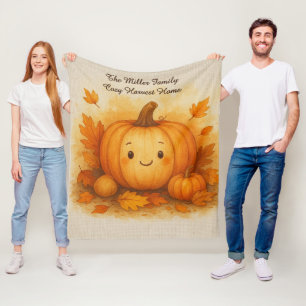 pumpkin - cozy harvest home & family name script fleece blanket