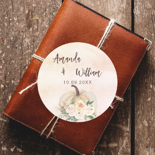 Pumpkin cream flowers fall wedding classic round sticker