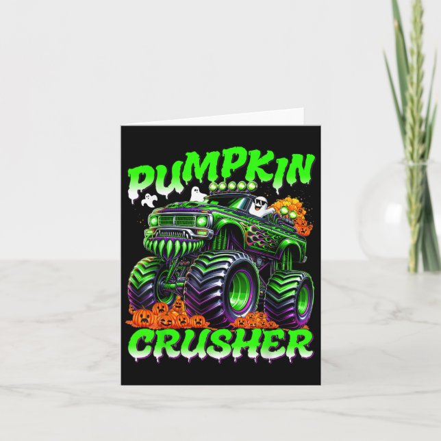 Pumpkin Crusher Monster Truck Ghosts Halloween For Card (Front)