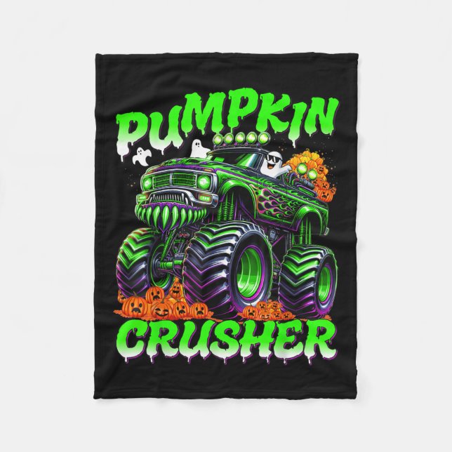 Pumpkin Crusher Monster Truck Ghosts Halloween For Fleece Blanket (Front)