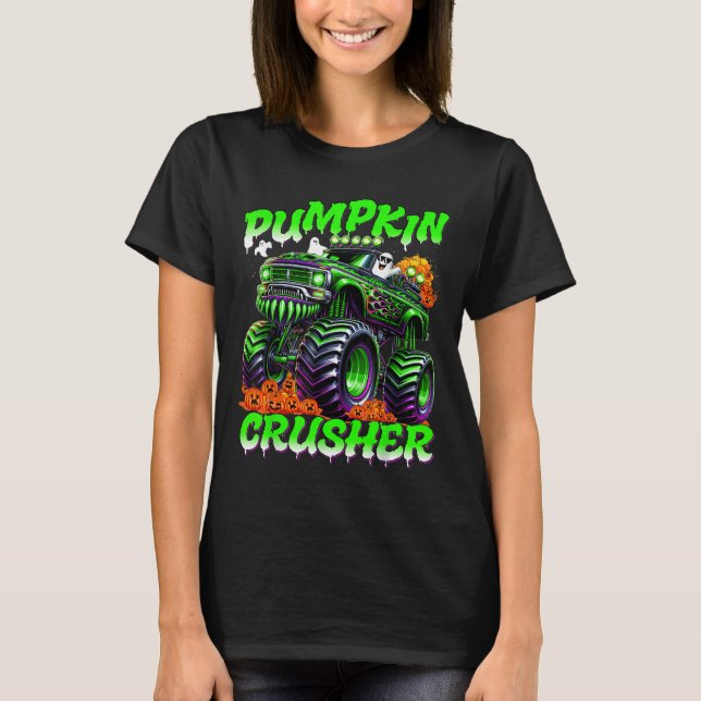 Pumpkin Crusher Monster Truck Ghosts Halloween For T-Shirt (Front)