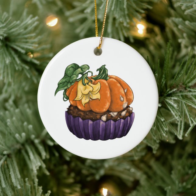 Pumpkin Cupcake Ceramic Tree Decoration (Tree)