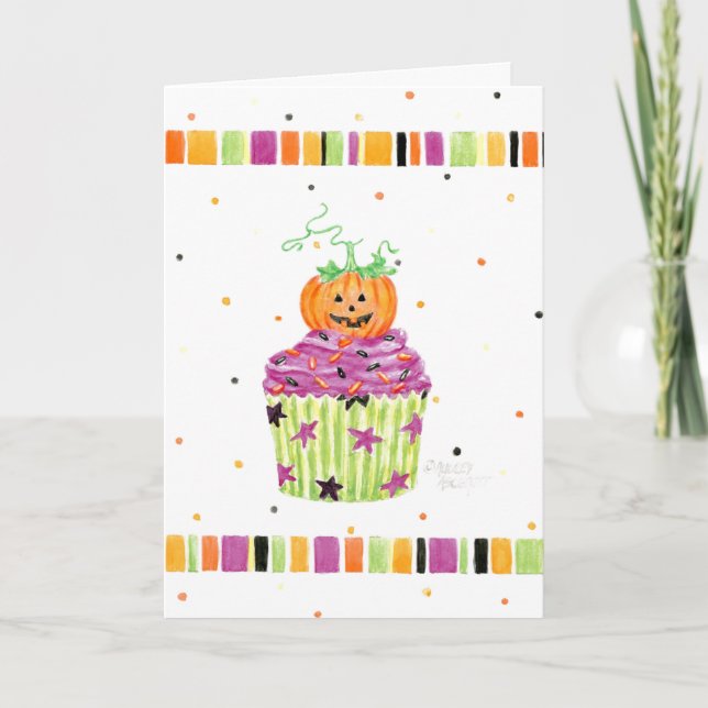 Pumpkin Cupcake Halloween Greeting Card (Front)