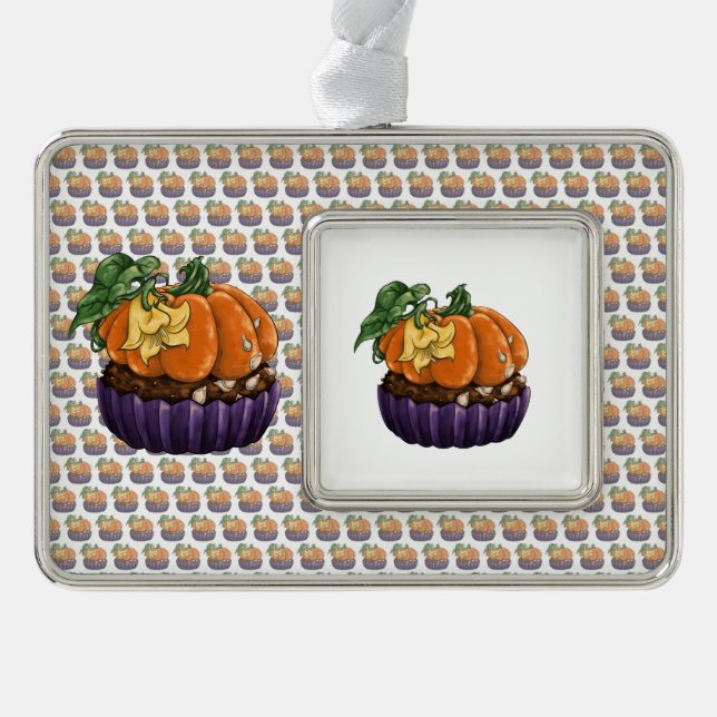 Pumpkin Cupcake Silver Plated Framed Ornament (Front)