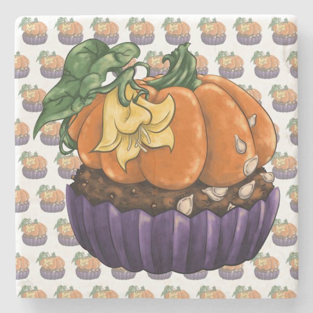 Pumpkin Cupcake Stone Coaster (Front)