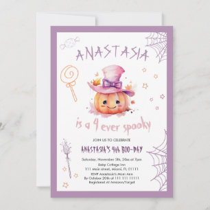 Pumpkin Cute Halloween Baby Girl 4th Birthday Invitation