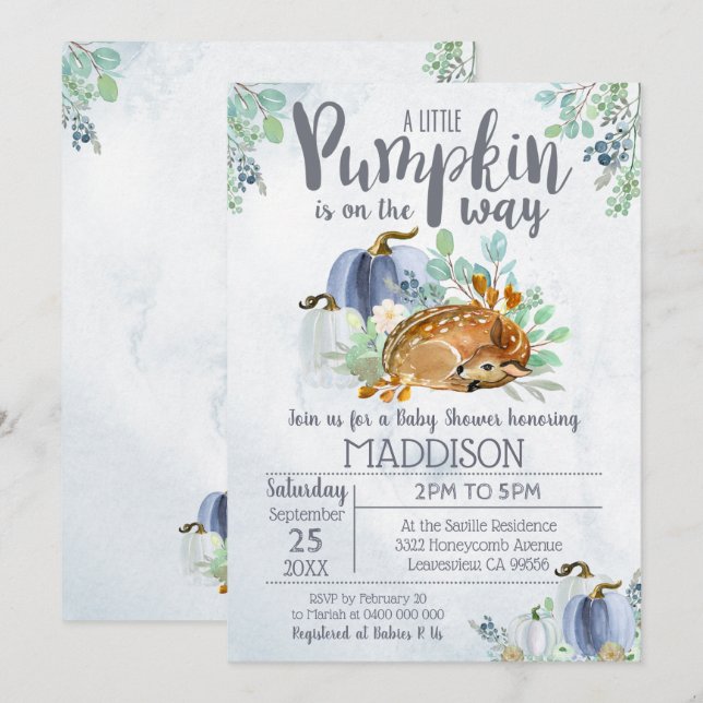 Pumpkin Deer Baby Shower Invitation Boy Fall (Front/Back)