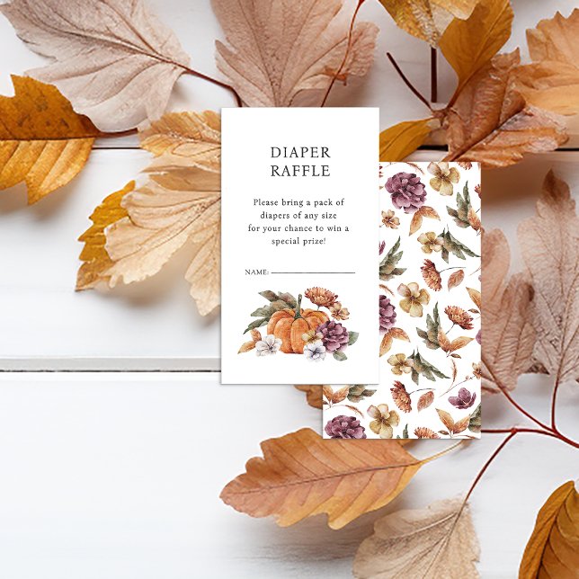 Pumpkin Diaper Raffle Card (Fall Diaper Raffle Enclosure Card for Baby Shower Bridal Shower Pumpkins Watercolor Floral)