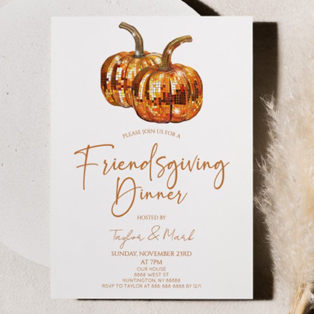 Pumpkin Disco Ball Friendsgiving Dinner Party Invitation (Creator Uploaded)