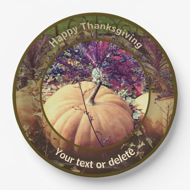 Pumpkin Display Personalised Fall Thanksgiving Paper Plate (Front)