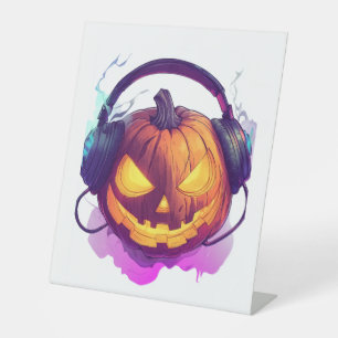 Pumpkin DJ Party Pedestal Sign