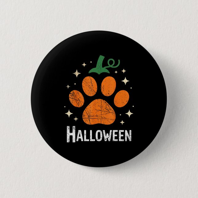 Pumpkin Dog Cat Paw Print Halloween Pet Lover  6 Cm Round Badge (Front)