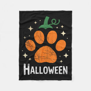 Pumpkin Dog Cat Paw Print Halloween Pet Lover Fleece Blanket