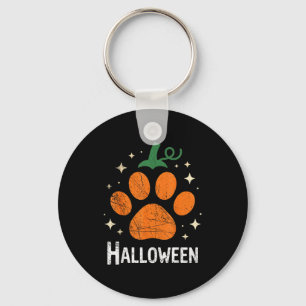 Pumpkin Dog Cat Paw Print Halloween Pet Lover Key Ring