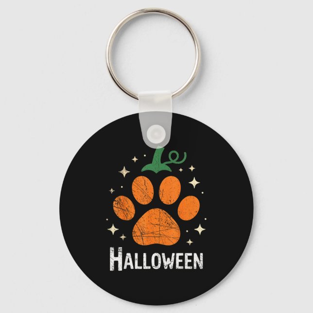 Pumpkin Dog Cat Paw Print Halloween Pet Lover  Key Ring (Front)