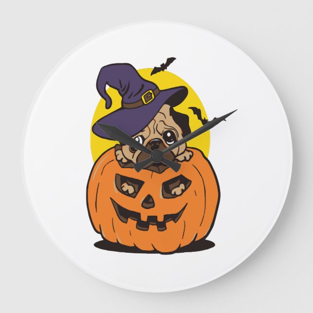 Pumpkin Dog Halloween, Funny Halloween Dog Large Clock (Front)