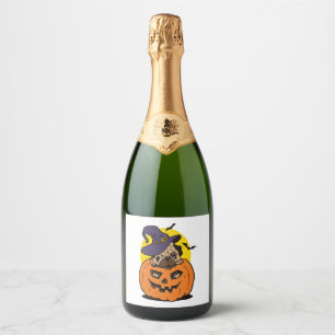 Pumpkin Dog Halloween, Funny Halloween Dog Sparkling Wine Label