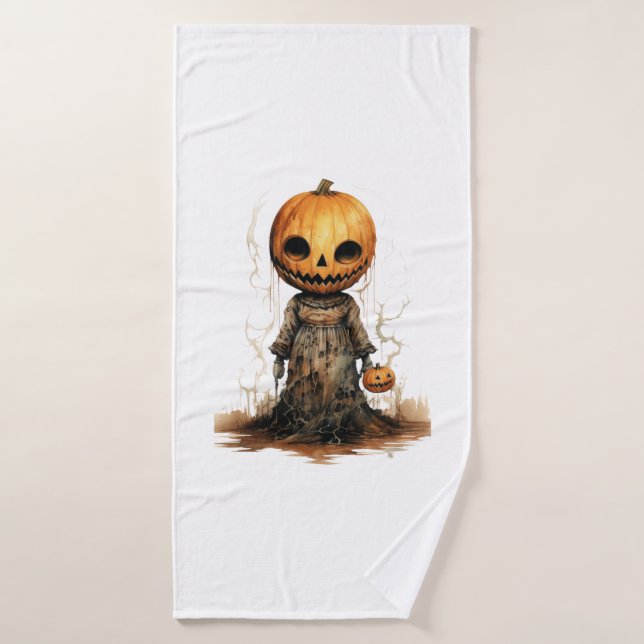 Pumpkin Doll Halloween Sticker Bath Towel (Bath Towel)