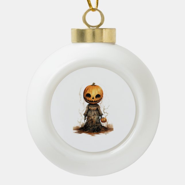 Pumpkin Doll Halloween Sticker Ceramic Ball Christmas Ornament (Front)