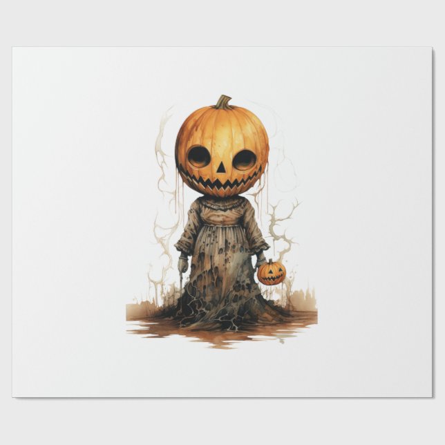 Pumpkin Doll Halloween Sticker Wrapping Paper (Flat)