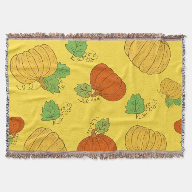 Pumpkin Doodle: Hand Drawn Seamless Throw Blanket (Front)