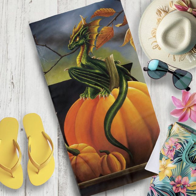 Pumpkin Dragon Cauldron Halloween Beach Towel (Creator Uploaded)