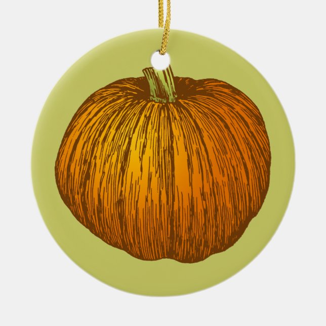 Pumpkin Drawing Ceramic Tree Decoration (Front)