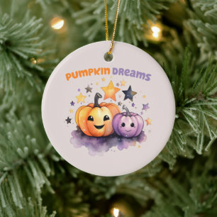 Pumpkin Dreams – Cute Pastel Purple and Orange Ceramic Tree Decoration
