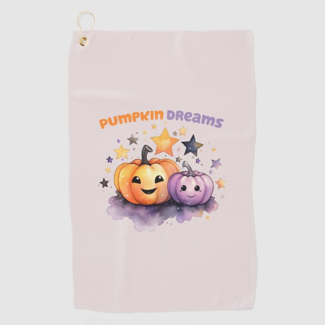 Pumpkin Dreams – Cute Pastel Purple and Orange Golf Towel (Front)