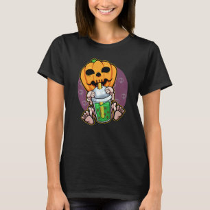 Pumpkin Drinking Boba Lazy Halloween Costume Jack T-Shirt
