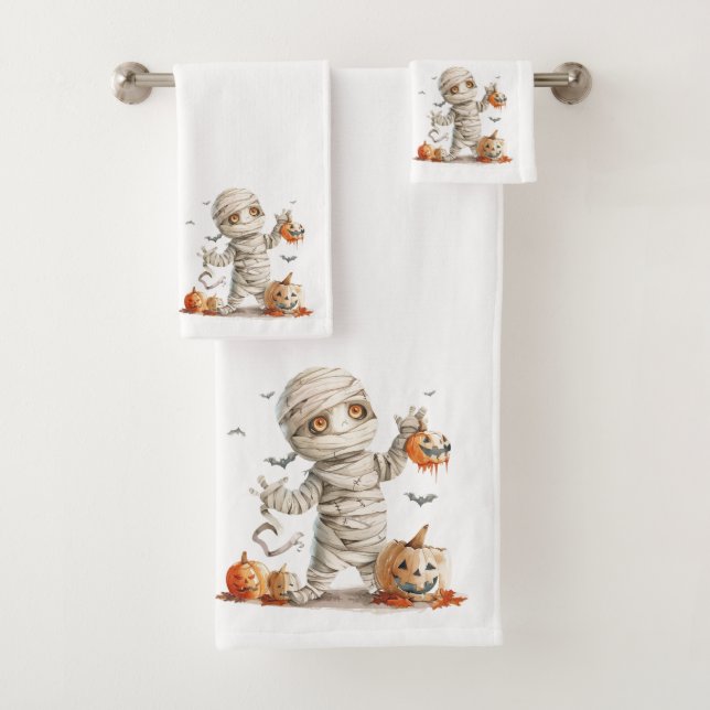 Pumpkin Drip – Mummy with a Sweet Scare Bath Towel Set (Insitu)