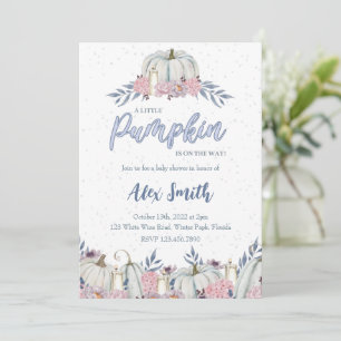 Pumpkin Dusty Blue Baby Shower Invitation Boy