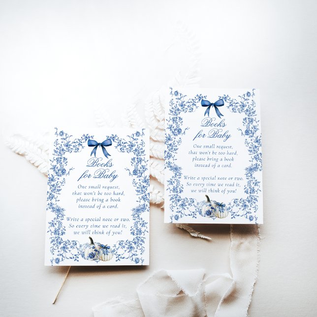 Pumpkin Dusty Blue Toile Floral Book Baby Shower Enclosure Card (Creator Uploaded)