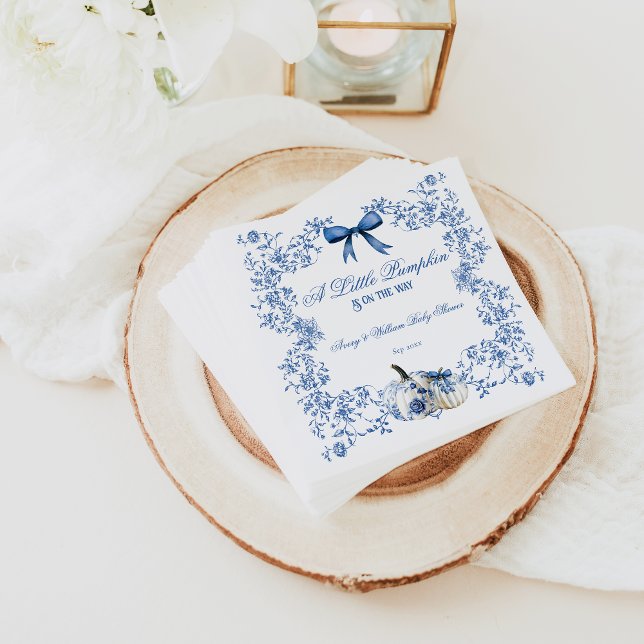 Pumpkin Dusty Blue Whimsical Floral Baby Shower Napkin (Creator Uploaded)