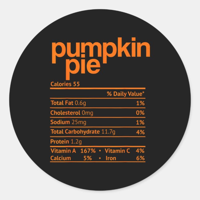 Pumpkin E Nutrition Fact Funny Thanksgiving Christ Classic Round Sticker (Front)