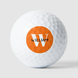 Pumpkin | Elegant Black Name and White Initial Golf Balls