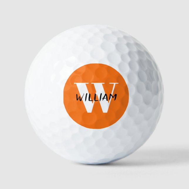 Pumpkin | Elegant Black Name and White Initial  Golf Balls (Front)
