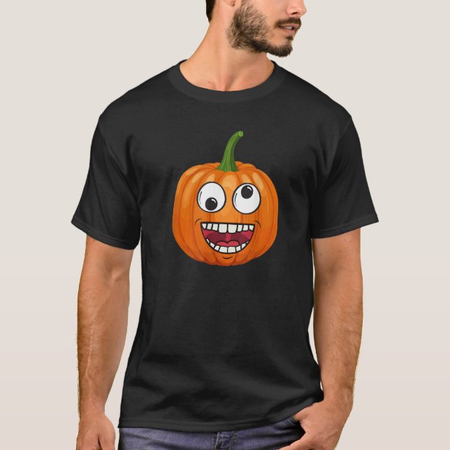 Pumpkin Emoje Eye Open Halloween Fun Season Costum T-Shirt (Front)