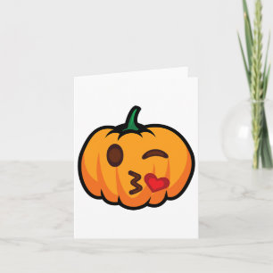 Pumpkin Emoji One Eye Open Wink Blow Kiss Love Fun Card